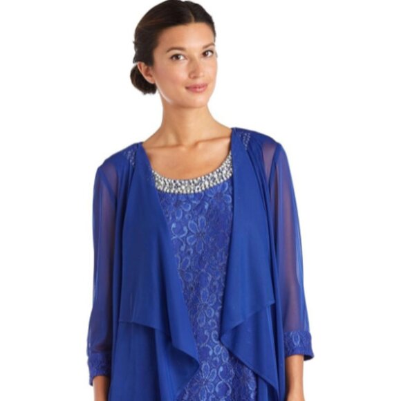 **R&M Richards** 2pc Flyaway Jacket Over Lace Shift Dress Beaded 16 NWT - Picture 3 of 8